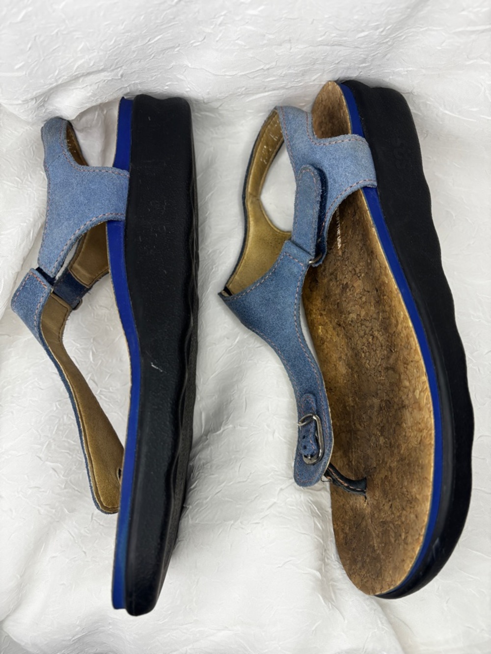 Blue Suede SAS Marina T-Strap Comfort Sandals with Cork Footbed - 8.5 - - Picture 5 of 15